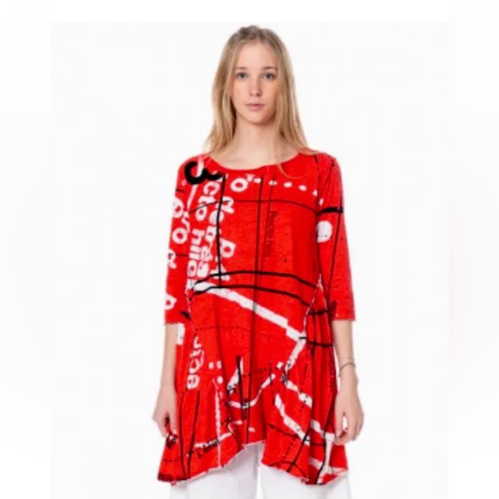 RUNDHOLZ Black Label Cotton Red Tunic Dress Allover Print Design ❤️